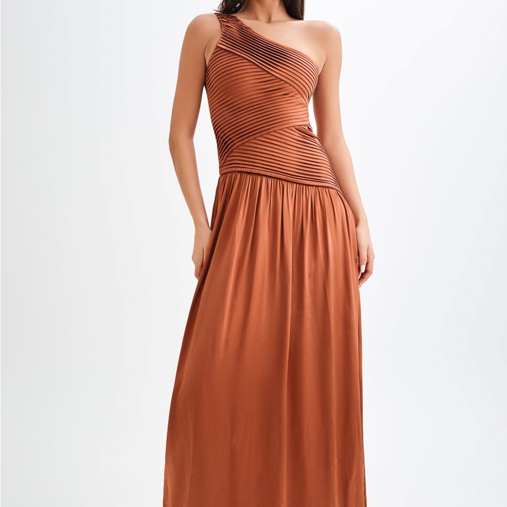 Meshki Jenna One-Shoulder Brown Dress